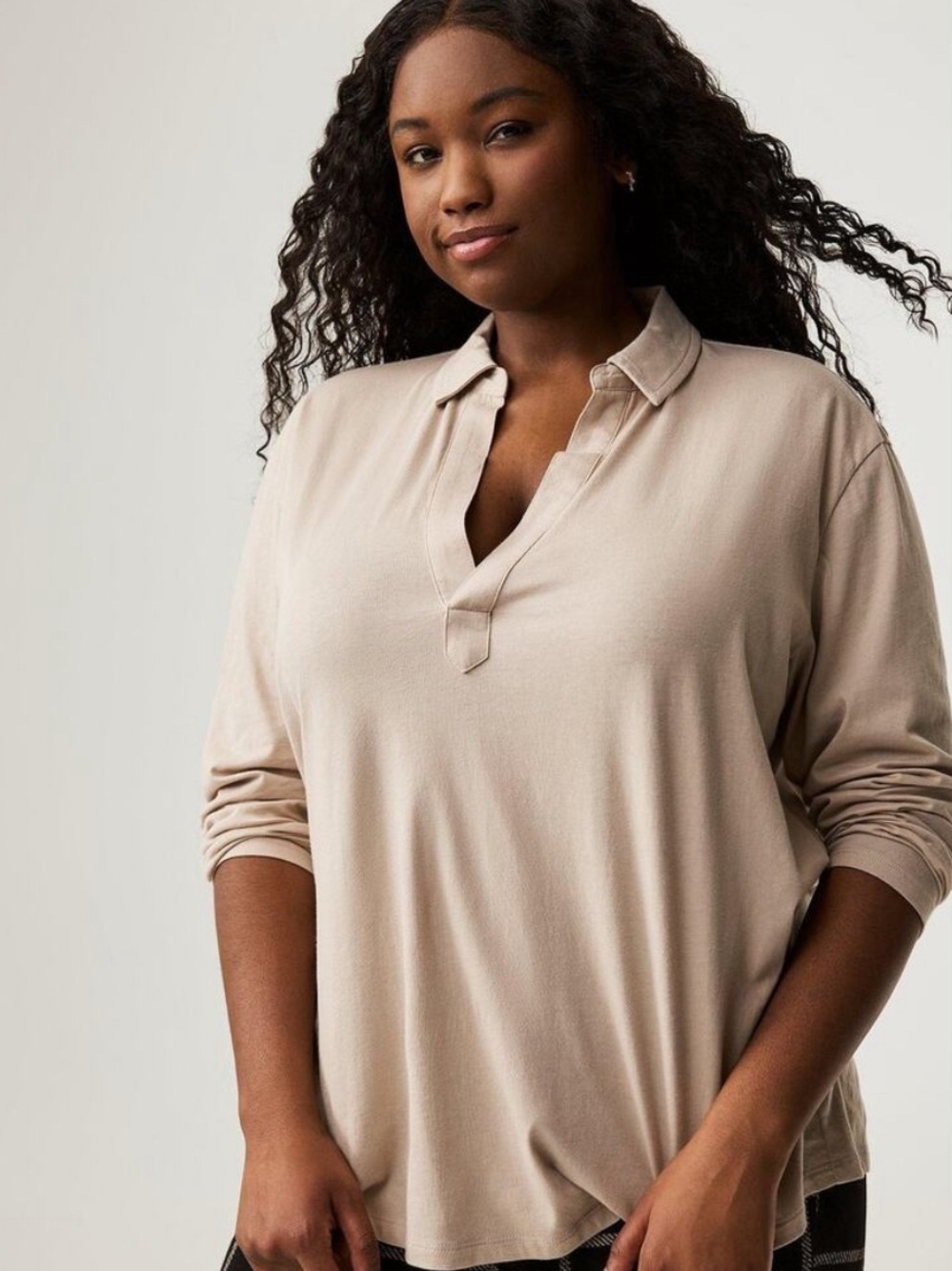 Torrid Size 2 Heritage Jersey Collared Tee Neutral Tan Basic Minimal Cotton 2X